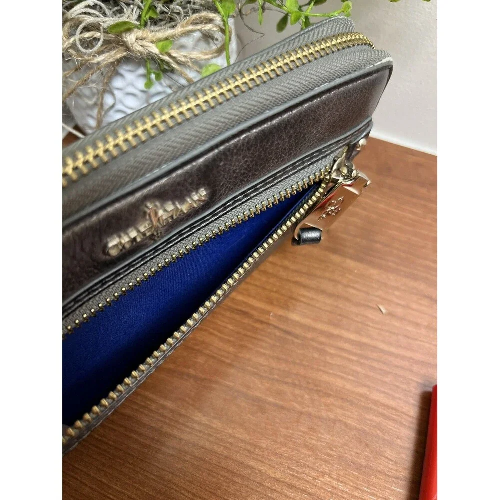 Cole Haan Women’s Silver Bronze Zip Around Leather Wristlet Wallet